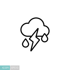 Cloud with fall rain and lightning vector icon