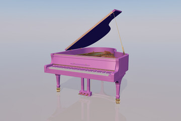 3D render of a pink grand piano on a whit surface