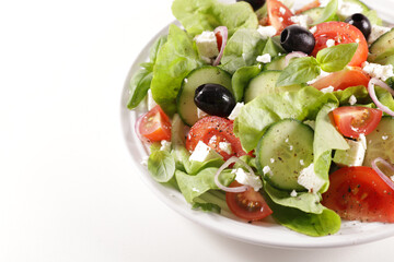 vegetable salad with cucumber, tomato and cheese