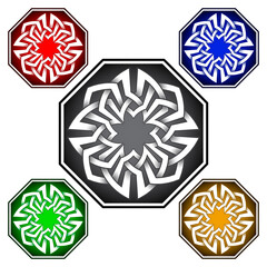 Octagonal logo template in Celtic knots style. Stylish tattoo symbol. Silver ornament for jewelry design and samples of other colors.