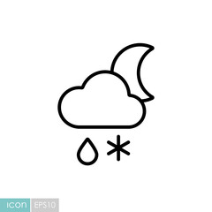 Cloud with snow and rain moon icon. Weather sign