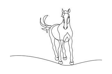 Naklejka na ściany i meble Horse in continuous line art drawing style. Graceful horse running black linear sketch isolated on white background. Vector illustration