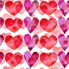 Happy Valentines Day watercolor hearts background watercolor illustration. Seamless pattern.