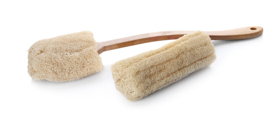 Natural shower loofah sponges isolated on white