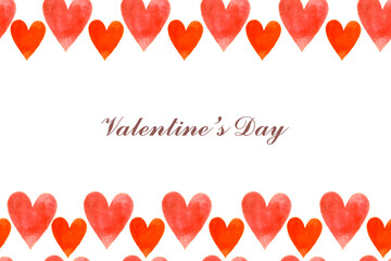 Romantic design with watercolor red hearts with space for text isolated on white background.