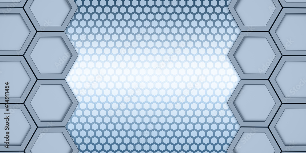 Poster geometric hexagon polygon pattern glossy hexagonal honeycomb 3d illustration hexagonal frame futuris