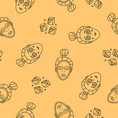 Cute vector seamless pattern on beauty theme with ice, girl with a cucumber on her eye and a face mask. Can be used for the posters, wrapping paper, bedclothes, socks, towels, notebook, packages.