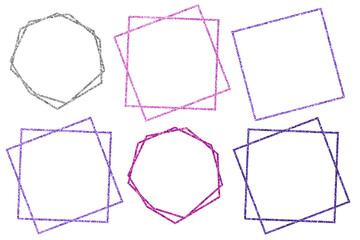 Geometric glitter basis frames. Abstract universal elements set on white background
