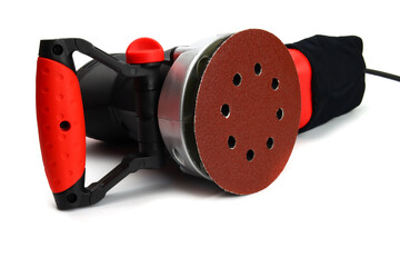 Eccentric Orbital Sander, grinder machine for wood grinding on white background