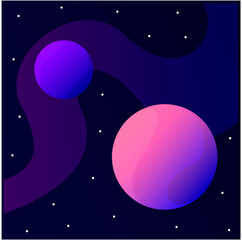 Vector illustration of outer space, stars, planets, galaxies.