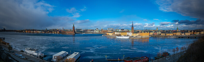 Naklejka na ściany i meble Panorama of Stockholm city & river, Sweden