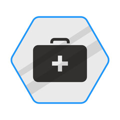 swimming pool and lifeguard first aid kit concept vector blue color icon design, Pool and beach safety equipment  on white background, Swimming Sports hexagon signboard mockup stock illustration