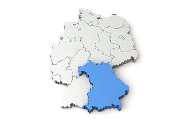 Fototapeta na wymiar Map of Germany showing Bravaria region. 3D Rendering
