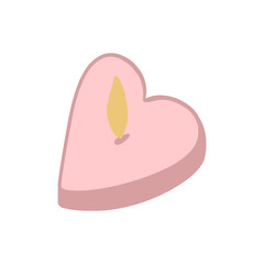 decorative hygge candle in the shape of a heart, vector, flat
