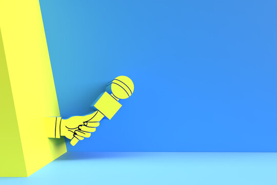 3D Live news template with microphone. Journalism concept, 3D Render illustration.
