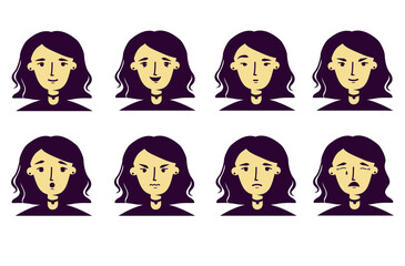 Emotion set, cute girl icons with different emotions for avatar