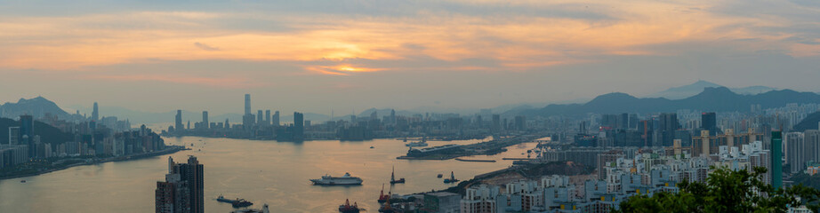 Victoria Harbour View from Top Battery of Devil's Peak at evening, Hong Kong