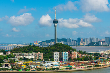 Obraz premium Macau Cityscape from Zhuhai at Evening, Macau