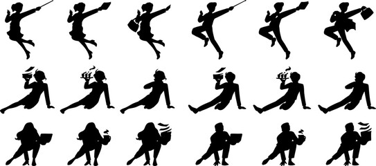 アクロバットなビジネスパーソンのシルエットシルエットセット