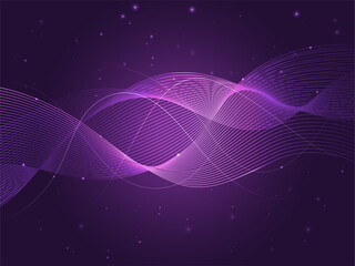 Abstract Wave Lines Movement on Purple Lights Effect Background.