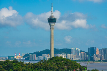Naklejka premium Macau Cityscape from Zhuhai at Evening, Macau