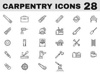 28 Carpentry Line Art Icon in Flat Style.