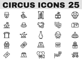 Line Art Illustration of 25 Circus Icon Set.