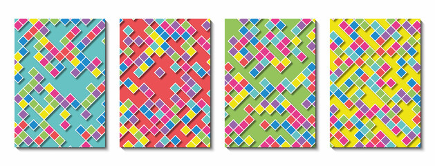 Set of geometric covers in different bright colors. Geometric shapes in the form of quares.
