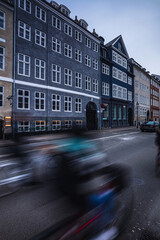 Panning effect of some bikes on the road, Copenhagen, Denmark, Nord Europe