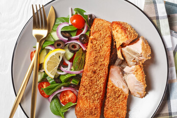 Panko crusted baked salmon fillets, veggies salad