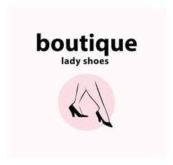 Lady shoes boutique emblem concept isolated on white background. Pair of elegant woman legs in classic shoes. Vector flat minimalistic illustration. For emblems, advertising, tags, logos, banners.