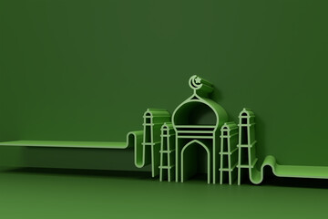 3D Render illustration of a Mosque Design. Eid Mubarak celebration.