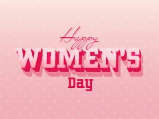 Happy Women's Day Text On Glossy Pink Dotted Background.