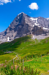 The Eiger, a 3,967-metre (13,015 ft) mountain of the Bernese Alps, overlooking Grindelwald and Lauterbrunnen in the Bernese Oberland of Switzerland