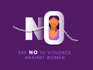 Say No To Violence Against Women Concept Based Poster Design In Purple Color.