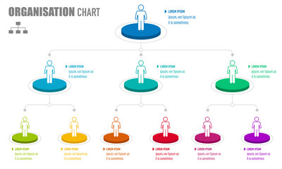 Corporate organization chart with business people icons. Vector illustration.	