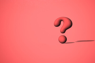 Red interrogation point. 3D render of a question mark, over a pale red background