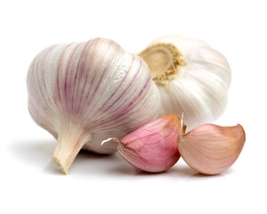 Fresh young garlic isolated on white background