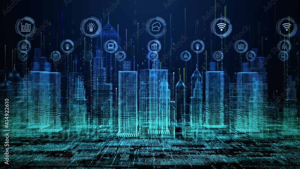 Poster smart city with technology network connecting. internet of things and social media connection. techn