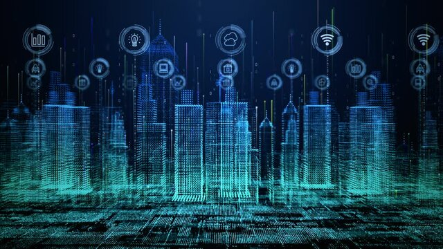 Smart city with technology network connecting. Internet of things and social media connection. Technology 5G and digital data connection.  Future background concept