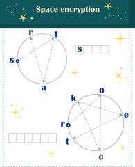  Logic game for children. Space encryption. Unravel and read the word.