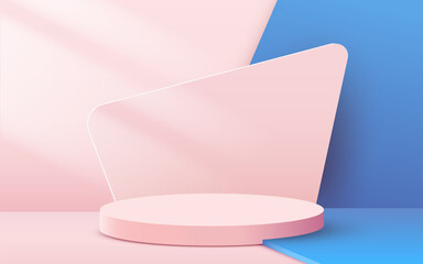 Abstract scene background. Cylinder podium on pink background. Product presentation, mock up, show cosmetic product, Podium, stage pedestal or platform.