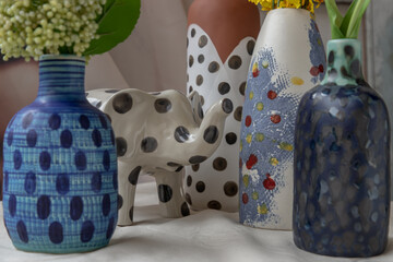 Bangkok, Thailand - Feb 06, 2021: Elephant shaped ceramic and Handmade Assorted Many Different...