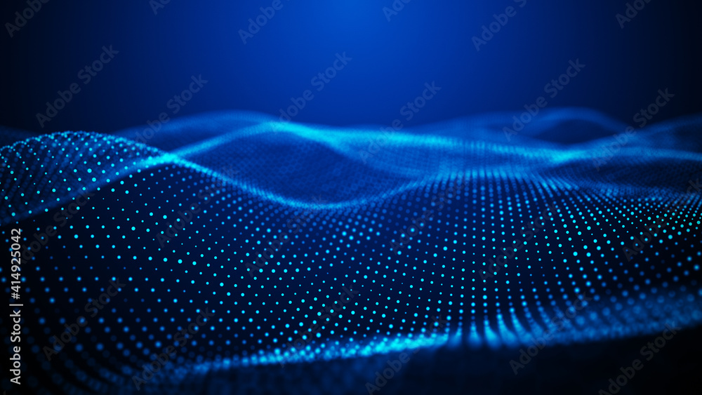 Poster abstract background with glowing particles. digital moving wave. futuristic illustration with explos