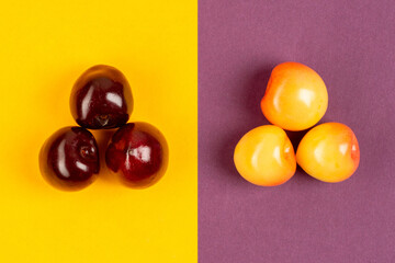 Red and yellow cherry in studio