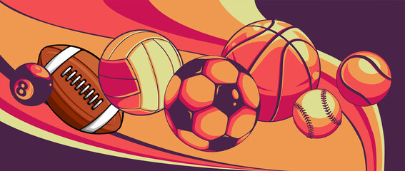 Sport balls on colored background. Vector illustration - 414925828