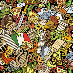 Fototapeta premium Cartoon doodles Italy seamless pattern.