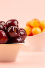 Red and yellow cherry in studio