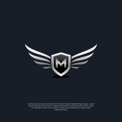 Letter M shield wings concept logo luxury concept template