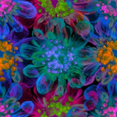 Floral endless pattern. Colored rainbow flowers. For textiles, fabrics, clothing, packaging, paper, decoration.